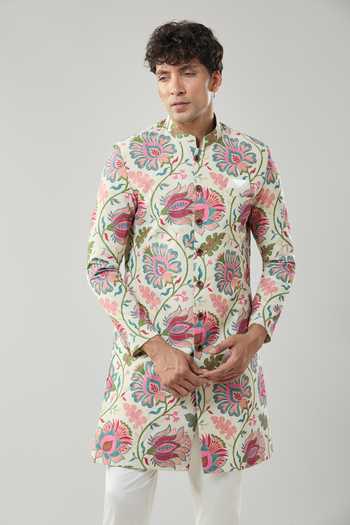 Arihant Rai Sinha Floral Printed Beige Sherwani Set 