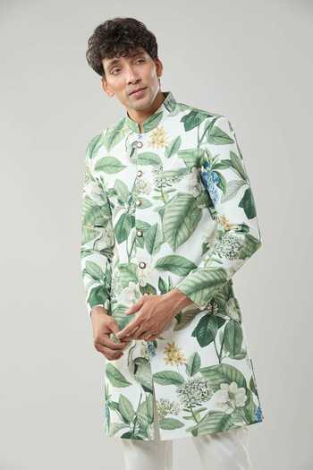Arihant Rai Sinha Floral Print Semi Indo Sherwani Set 