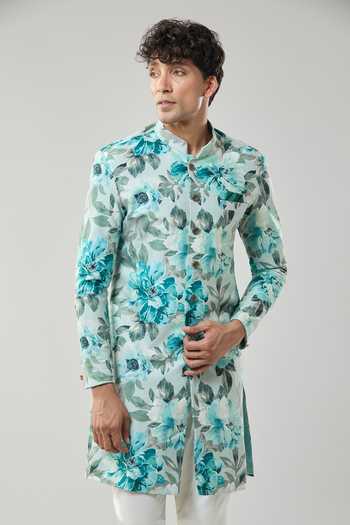 Arihant Rai Sinha Floral Print Semi Indo Sherwani Set 