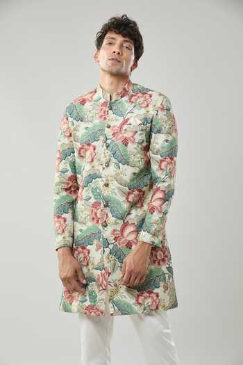 Arihant Rai Sinha Floral Print Semi Indo Sherwani Set 