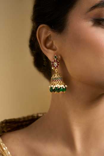 Shop Nazaakat By Samara Singh Multi Color Bead Drop Jhumkas Online at Aza Fashions Shop_Nazaakat By Samara Singh_Multi Color Bead Drop Jhumkas _Online_at_Aza_Fashions