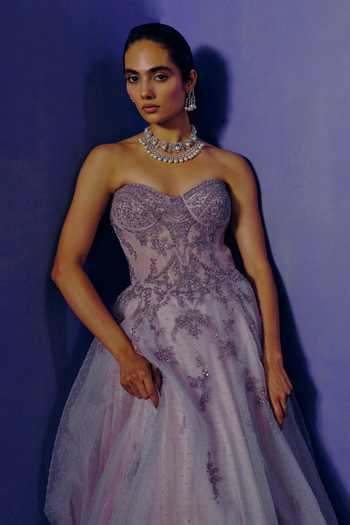 Dolly J Lilac Organza Sequins, Beads Sweetheart Neck Orchid Elan Ball Gown Online at Aza Fashions Dolly J_Lilac Organza Sequins, Beads Sweetheart Neck Orchid Elan Ball Gown _Online_at_Aza_Fashions