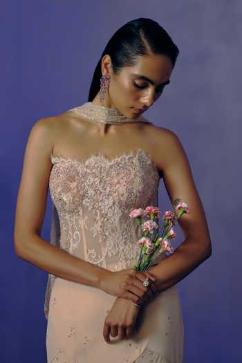 Buy Dolly J Pink Crepe, Net, Sweetheart Neck Petal Elan Corset And Skirt Set Online at Aza Fashions Buy_Dolly J_Pink Crepe, Net, Sweetheart Neck Petal Elan Corset And Skirt Set _Online_at_Aza_Fashions