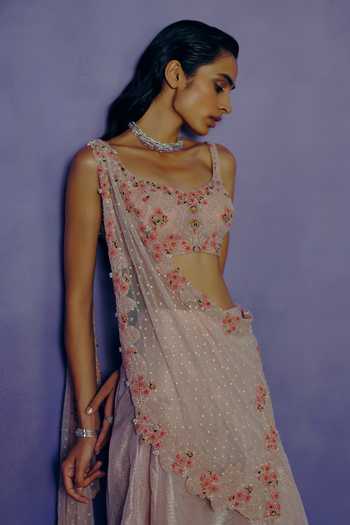 Buy Dolly J Pink Organza, Net, Tulle Scoop Neck Blush Reverie Lehenga Set Online at Aza Fashions Buy_Dolly J_Pink Organza, Net, Tulle Scoop Neck Blush Reverie Lehenga Set _Online_at_Aza_Fashions