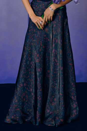 Dolly J Purple Crepe, Tulle Embroidery Bandeau Neck Violet Nocturne Corset And Skirt Set Online at Aza Fashions Dolly J_Purple Crepe, Tulle Embroidery Bandeau Neck Violet Nocturne Corset And Skirt Set _Online_at_Aza_Fashions