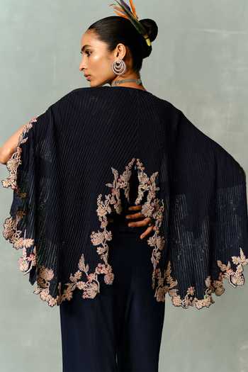 Buy Dolly J Navy Cotton, Crepe Sweetheart , Open Eclipse Royale Cape Pant Set Online at Aza Fashions Buy_Dolly J_Navy Cotton, Crepe Sweetheart , Open Eclipse Royale Cape Pant Set _Online_at_Aza_Fashions