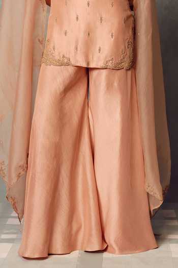 Dolly J Pink Silk, Organza Keyhole Neck, Yes Rose Lumiere Palazzo Set Online at Aza Fashions Dolly J_Pink Silk, Organza Keyhole Neck, Yes Rose Lumiere Palazzo Set _Online_at_Aza_Fashions
