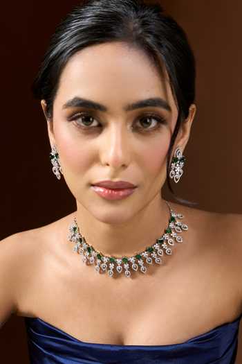Nazaakat By Samara Singh Silver Plated Teardrop Cutout Necklace Set at Aza Fashions Nazaakat By Samara Singh_Silver Plated Teardrop Cutout Necklace Set _at_Aza_Fashions