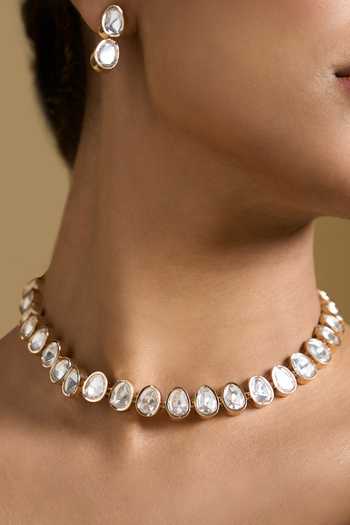 Shop Nazaakat By Samara Singh Gold Plated Polki Faux Diamond Studded Necklace Set Shop_Nazaakat By Samara Singh_Gold Plated Polki Faux Diamond Studded Necklace Set