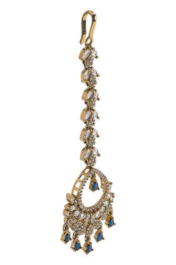 Shop Nazaakat By Samara Singh Blue Stone Drop Maangtikka Online at Aza Fashions Shop_Nazaakat By Samara Singh_Blue Stone Drop Maangtikka _Online_at_Aza_Fashions