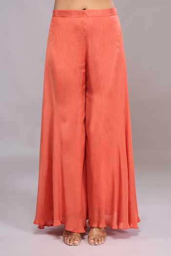 Buy_Samyukta Singhania_Orange Tissue Square , Collared Embroidered Jacket Palazzo Set _Online_at_Aza_Fashions