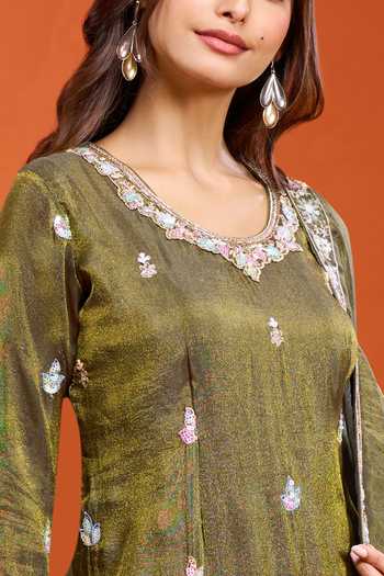 Buy Samyukta Singhania Green Tissue Round Neck, Yes Embroidered Kurta Set Buy_Samyukta Singhania_Green Tissue Round Neck, Yes Embroidered Kurta Set