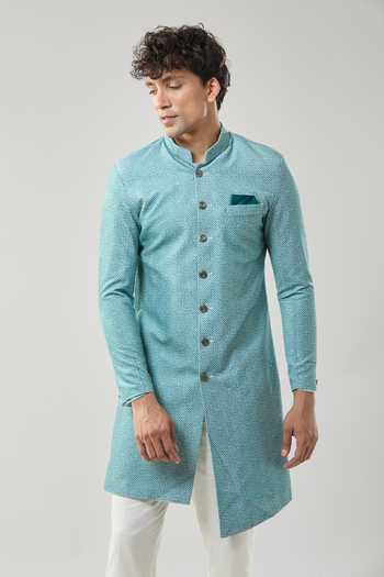 Arihant Rai Sinha Blue Swad Velvet Sherwani & White Pollo Pant 