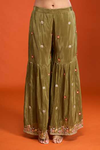 Buy Samyukta Singhania Green Tissue Round Neck, Yes Embroidered Kurta Sharara Set Online at Aza Fashions Buy_Samyukta Singhania_Green Tissue Round Neck, Yes Embroidered Kurta Sharara Set _Online_at_Aza_Fashions