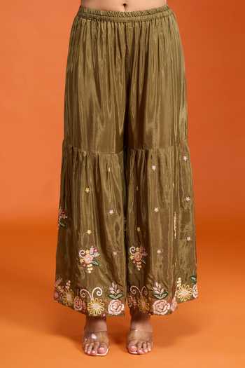 Buy Samyukta Singhania Green Chinon Round Neck Embroidered Kurta Sharara Set Online at Aza Fashions Buy_Samyukta Singhania_Green Chinon Round Neck Embroidered Kurta Sharara Set _Online_at_Aza_Fashions