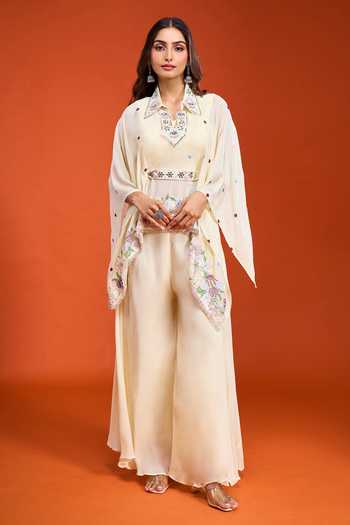 Samyukta Singhania Floral Embroidered Top Palazzo Set