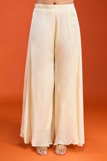 Buy Samyukta Singhania Cream Tissue Collared Neck, Floral Embroidered Top Palazzo Set Online at Aza Fashions Buy_Samyukta Singhania_Cream Tissue Collared Neck, Floral Embroidered Top Palazzo Set _Online_at_Aza_Fashions