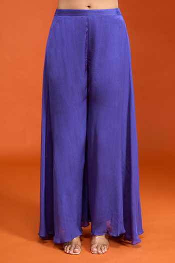 Samyukta Singhania_Blue Tissue Square , Collared Embroidered Jacket Palazzo Set _Online_at_Aza_Fashions