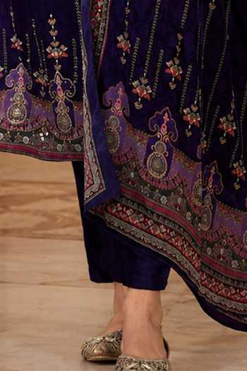 Jhambthreads Purple Silk Round Neck Floral Print Kurta Pant Set Online at Aza Fashions Jhambthreads_Purple Silk Round Neck Floral Print Kurta Pant Set _Online_at_Aza_Fashions