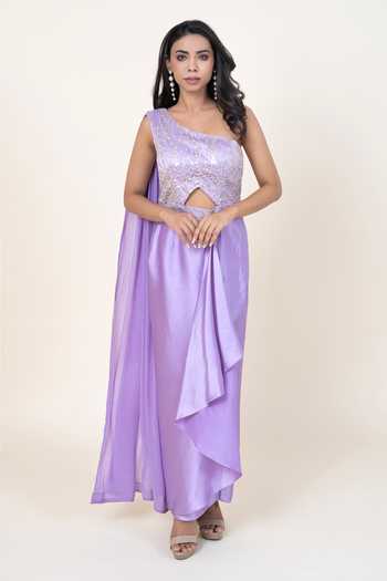 Jhambthreads One Shoulder Embellished Draped Dress 
