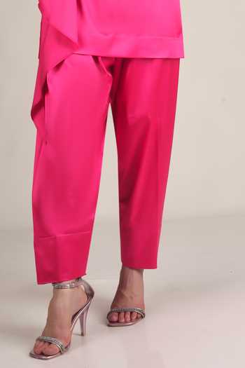 Shop Jhambthreads Fuchsia Silk Asymmetric Neck, Yes Kurta And Pant Set Online at Aza Fashions Shop_Jhambthreads_Fuchsia Silk Asymmetric Neck, Yes Kurta And Pant Set _Online_at_Aza_Fashions