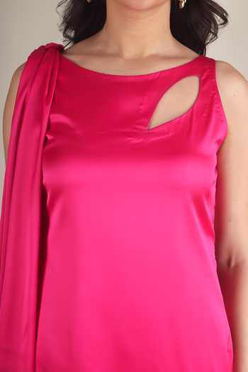 Jhambthreads Fuchsia Silk Asymmetric Neck, Yes Kurta And Pant Set at Aza Fashions Jhambthreads_Fuchsia Silk Asymmetric Neck, Yes Kurta And Pant Set _at_Aza_Fashions