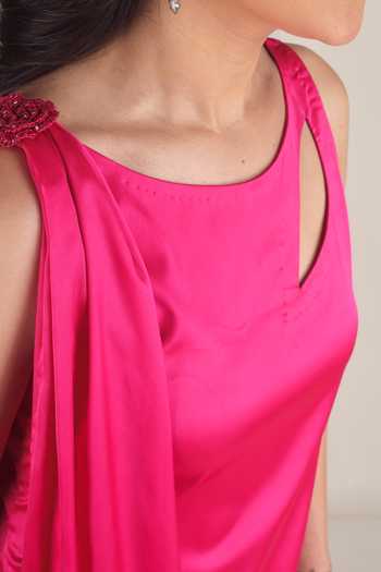 Buy Jhambthreads Fuchsia Silk Asymmetric Neck, Yes Kurta And Pant Set Buy_Jhambthreads_Fuchsia Silk Asymmetric Neck, Yes Kurta And Pant Set