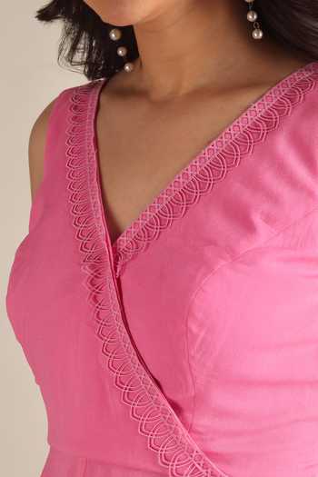 Shop Jhambthreads Pink Georgette V-neck V Anarkali And Pant Set Online at Aza Fashions Shop_Jhambthreads_Pink Georgette V-neck V Anarkali And Pant Set _Online_at_Aza_Fashions
