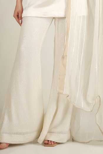 Jhambthreads White Silk, Georgette, Chinon Sweetheart Neck Kurta Pant Set at Aza Fashions Jhambthreads_White Silk, Georgette, Chinon Sweetheart Neck Kurta Pant Set _at_Aza_Fashions