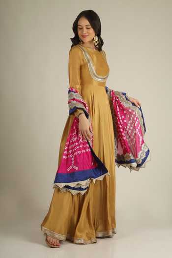 Buy Jhambthreads Yellow Silk Round Neck Neckline Embellished Anarkali With Dupatta Online at Aza Fashions Buy_Jhambthreads_Yellow Silk Round Neck Neckline Embellished Anarkali With Dupatta _Online_at_Aza_Fashions