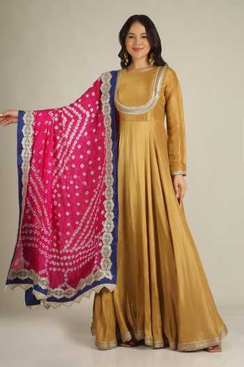 Jhambthreads Neckline Embellished Anarkali With Dupatta 