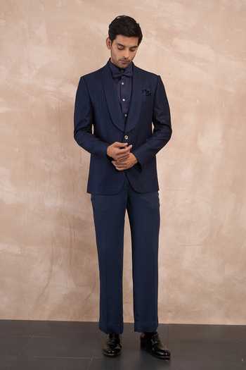 Buy Arjan Dugal Blue Viscose, Chanderi Silk Inara Textured Tuxedo Set Online at Aza Fashions Buy_Arjan Dugal_Blue Viscose, Chanderi Silk Inara Textured Tuxedo Set _Online_at_Aza_Fashions