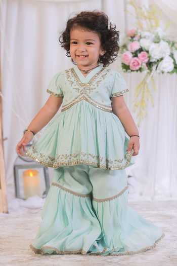 Lil Angels Hand Embroidered Kurta & Sharara Set 