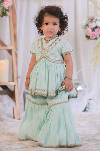Buy Lil Angels Blue Silk Hand Embroidered Kurta And Sharara Set Online at Aza Fashions Buy_Lil Angels_Blue Silk Hand Embroidered Kurta And Sharara Set _Online_at_Aza_Fashions
