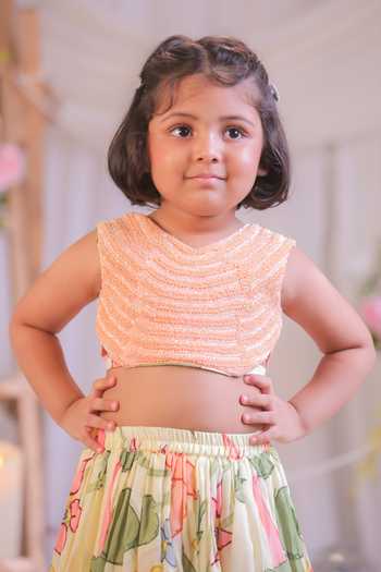 Buy Lil Angels Peach Silk Floral Print Lehenga And Blouse Set Online at Aza Fashions Buy_Lil Angels_Peach Silk Floral Print Lehenga And Blouse Set _Online_at_Aza_Fashions