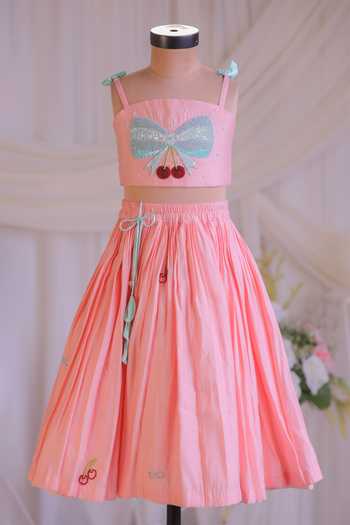 Lil Angels Bow Embroidered Blouse & Lehenga Set