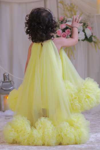 Shop Lil Angels Yellow Net Layered Ruffle Dress at Aza Fashions Shop_Lil Angels_Yellow Net Layered Ruffle Dress _at_Aza_Fashions