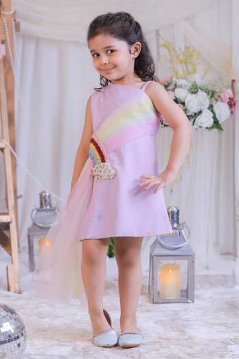 Lil Angels Multi Color Crepe Rainbow Applique Work Dress Online at Aza Fashions Lil Angels_Multi Color Crepe Rainbow Applique Work Dress _Online_at_Aza_Fashions
