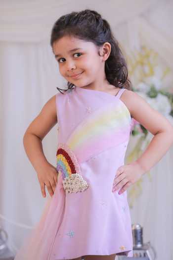 Shop Lil Angels Multi Color Crepe Rainbow Applique Work Dress Online at Aza Fashions Shop_Lil Angels_Multi Color Crepe Rainbow Applique Work Dress _Online_at_Aza_Fashions