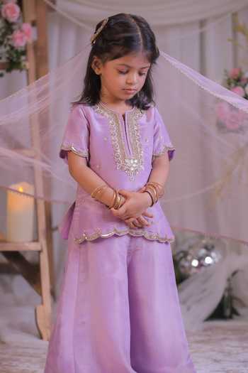 Buy Lil Angels Purple Silk Zari Embroidered Kurta And Palazzo Set Online at Aza Fashions Buy_Lil Angels_Purple Silk Zari Embroidered Kurta And Palazzo Set _Online_at_Aza_Fashions