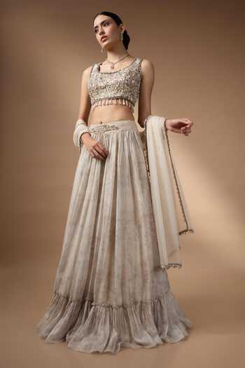 Rocky Star Grey Silk, Organza Scoop Neck Printed Lehenga Blouse Set Online at Aza Fashions Rocky Star_Grey Silk, Organza Scoop Neck Printed Lehenga Blouse Set _Online_at_Aza_Fashions