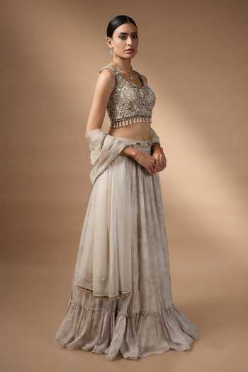 Shop Rocky Star Grey Silk, Organza Scoop Neck Printed Lehenga Blouse Set Online at Aza Fashions Shop_Rocky Star_Grey Silk, Organza Scoop Neck Printed Lehenga Blouse Set _Online_at_Aza_Fashions