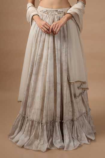 Buy Rocky Star Grey Silk, Organza Scoop Neck Printed Lehenga Blouse Set Buy_Rocky Star_Grey Silk, Organza Scoop Neck Printed Lehenga Blouse Set
