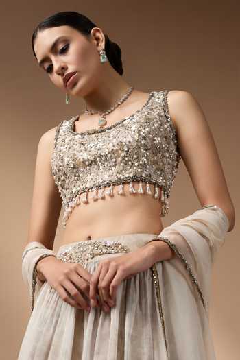 Shop Rocky Star Grey Silk, Organza Scoop Neck Printed Lehenga Blouse Set Shop_Rocky Star_Grey Silk, Organza Scoop Neck Printed Lehenga Blouse Set