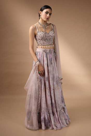 Rocky Star Pink Silk, Organza Sweetheart Neck Printed Raw Lehenga Set Online at Aza Fashions Rocky Star_Pink Silk, Organza Sweetheart Neck Printed Raw Lehenga Set _Online_at_Aza_Fashions