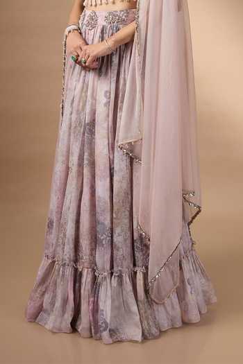 Shop Rocky Star Pink Silk, Organza Sweetheart Neck Printed Raw Lehenga Set Online at Aza Fashions Shop_Rocky Star_Pink Silk, Organza Sweetheart Neck Printed Raw Lehenga Set _Online_at_Aza_Fashions