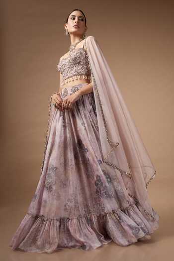 Rocky Star Pink Silk, Organza Sweetheart Neck Printed Raw Lehenga Set at Aza Fashions Rocky Star_Pink Silk, Organza Sweetheart Neck Printed Raw Lehenga Set _at_Aza_Fashions