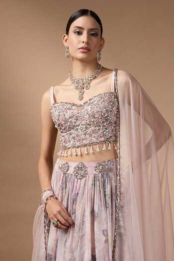 Buy Rocky Star Pink Silk, Organza Sweetheart Neck Printed Raw Lehenga Set Buy_Rocky Star_Pink Silk, Organza Sweetheart Neck Printed Raw Lehenga Set