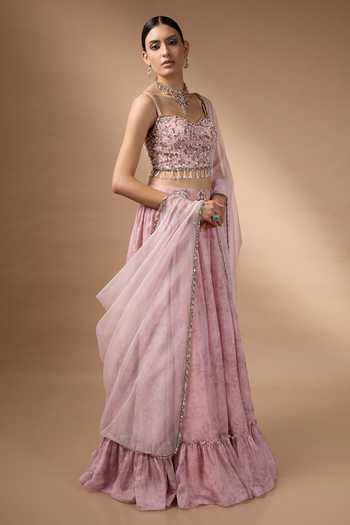 Buy_Rocky Star_Pink Organza Sweetheart Neck Printed Lehenga Set _Online_at_Aza_Fashions