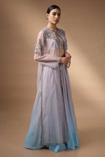 Buy Rocky Star Blue Silk, Organza Round , Bandeau Hand Embroidered Jacket Lehenga Set Online at Aza Fashions Buy_Rocky Star_Blue Silk, Organza Round , Bandeau Hand Embroidered Jacket Lehenga Set _Online_at_Aza_Fashions